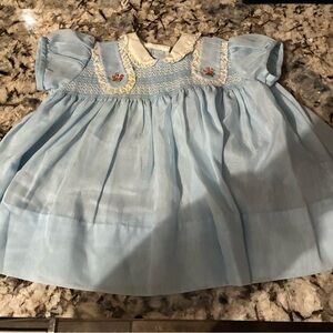 Vintage Light Blue Baby Dress with Embroidered Details